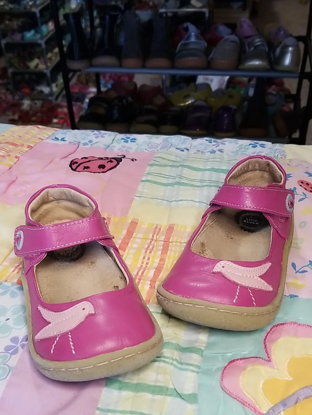 Livie & Luca Pink Leather Mary Jane Shoes with Bird Applique Size 8 Pio Pio